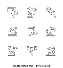 Set line icons of robotic industry