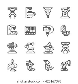 Set line icons of robotic industry