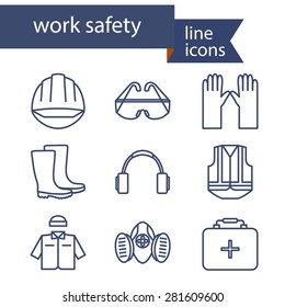 Set Of Line Icons For Safety Work. Vector Illustration.