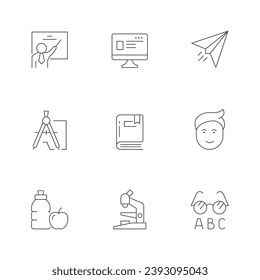 Set line icons of school