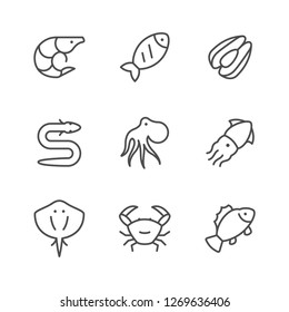 Set line icons of seafood