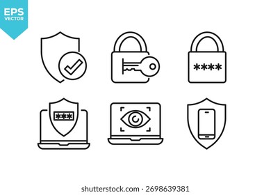 Set of line icons Security system. Outline icons collection stock illustration