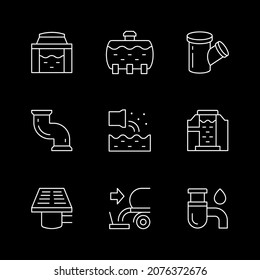 Set line icons of sewerage isolated on black.