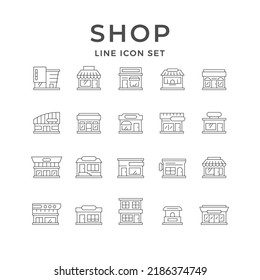 Set line icons of shop building