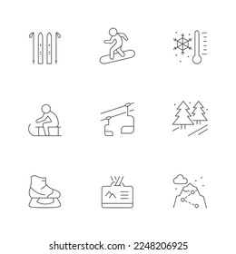 Set line icons of ski resort