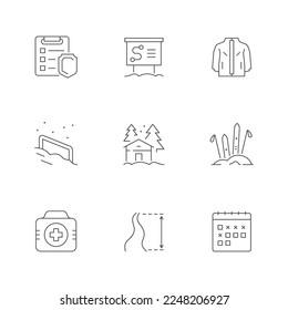 Set line icons of ski resort