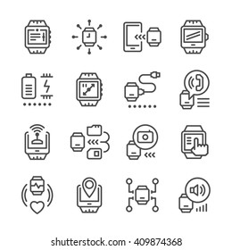 Set line icons of smart watch