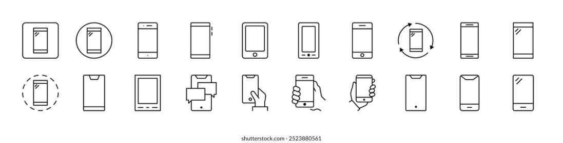 Set of Line Icons of Smartphone. Editable Stroke. Minimalistic Linear Pictogram for Design of Cards, Apps, Banners, Posts