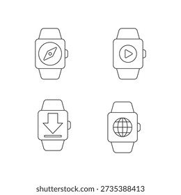 Conjunto de ícones de linha para navegação smartwatch e reprodução de mídia