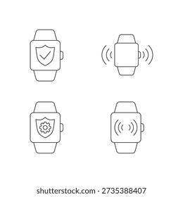 Set of line icons for smartwatch security check and signal