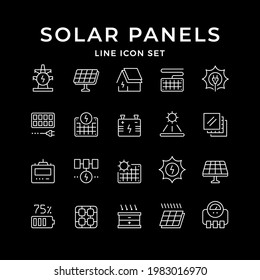 Establecer iconos de línea de paneles solares aislados en negro