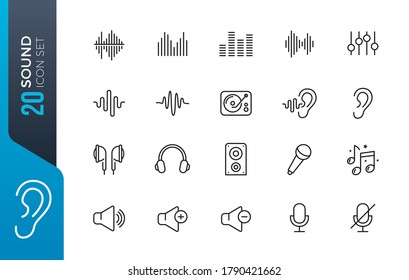 Set line icons of sound. Contains such Icons as speaker, ear, microphone, headset and more