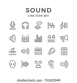 Set line icons of sound isolated on white. Vector illustration