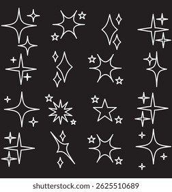 Set line icons of sparkling and twinkling sta. Starburst And Sparkle Line Icon Set. Outline Symbol Collection. Editable Stroke icon.