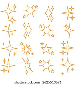 Set line icons of sparkling and twinkling sta. Starburst And Sparkle Line Icon Set. Outline Symbol Collection. Editable Stroke icon.