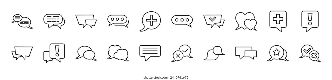 . Set of line icons of speech bubbles. Editable stroke. Simple outline sign for web sites, newspapers, articles book
