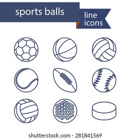 Set of line icons of sport balls. Vector illustration.