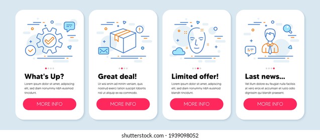 Set of line icons, such as Parcel, Health skin, Service symbols. Businessman line icons. Vector