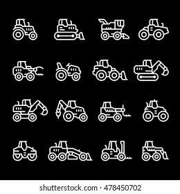 Set line icons of tractors