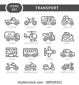 Set line icons of transport