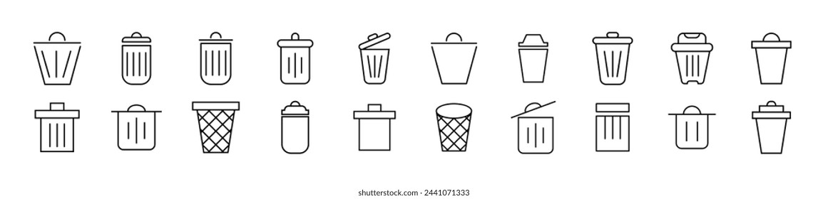 Set of line icons of trash can. Editable stroke. Simple outline sign for web sites, newspapers, articles book