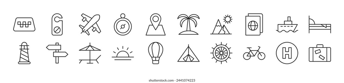Set of line icons of travel. Editable stroke. Simple outline sign for web sites, newspapers, articles book