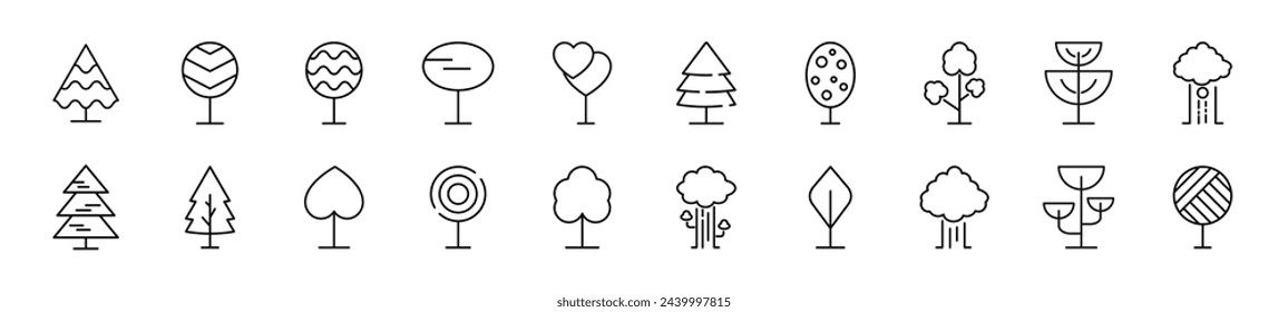 Set of line icons of trees. Editable stroke. Simple outline sign for web sites, newspapers, articles book