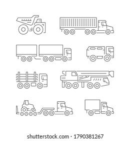 Set line icons of trucks