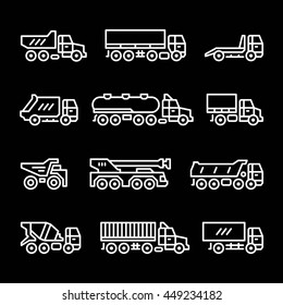 Set line icons of trucks