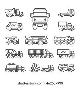 Set line icons of trucks