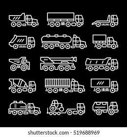 Set line icons of trucks