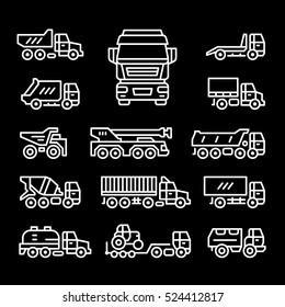Set line icons of trucks