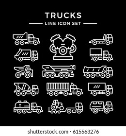 Set line icons of trucks