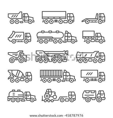 Set line icons of trucks
