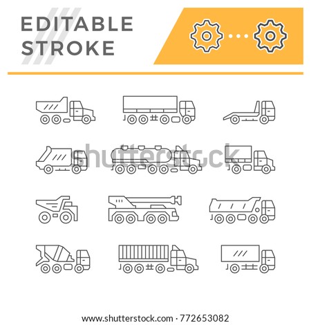 Set line icons of trucks