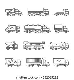 Set line icons of trucks isolated on white. Vector illustration