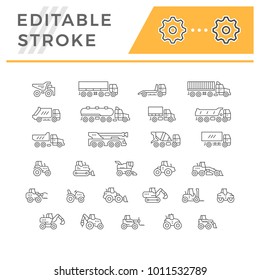 Set line icons of trucks and tractors