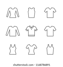 Set line icons of t-shirt, singlet, long sleeve