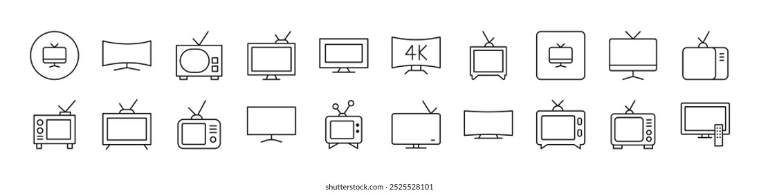 Conjunto de iconos de línea de televisor. Trazo Editable. Pictograma lineal minimalista para el diseño de tarjetas, App, Anuncios, publicaciones