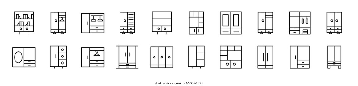 Set of line icons of wardrobe. Editable stroke. Simple outline sign for web sites, newspapers, articles book