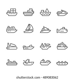 Set line icons of water transport