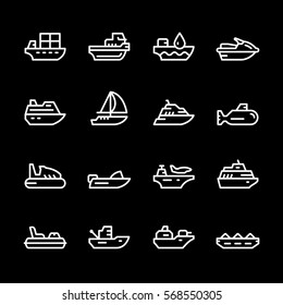 Set line icons of water transport