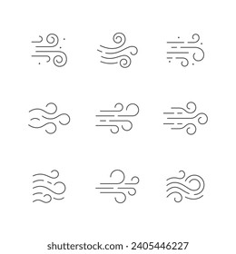 Set line icons of wind