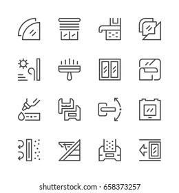 Set line icons of window isolated on white. Glass material symbol. Plastic window scheme. Vector illustration