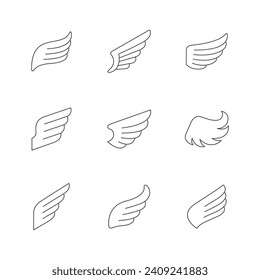 Set line icons of wing