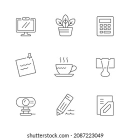 Set line icons of workspace isolated on white