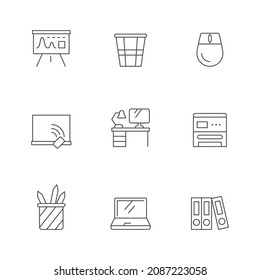 Set line icons of workspace isolated on white