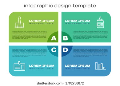 Set line Identification badge, Binder clip, Pie chart infographic and Glue. Business infographic template. Vector