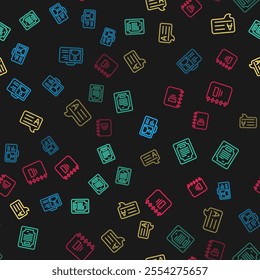 Set line Identification badge, Certificate template, Speech bubbles with Answer and Notebook on seamless pattern. Vector