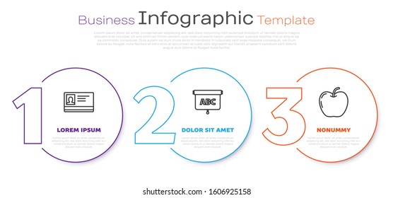 Set line Identification badge, Chalkboard and Apple. Business infographic template. Vector